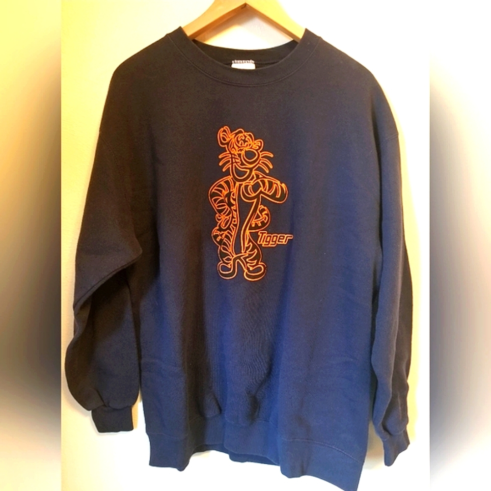 Disney Store| Vintage| 90s| Tigger| Sweatshirt Crewneck| Navy Blue Orange|SZ LGE